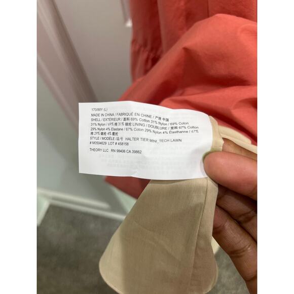 NWT Theory Tiered Halter Neck Mini Dress in Pink Coral Sz L - Picture 7 of 9